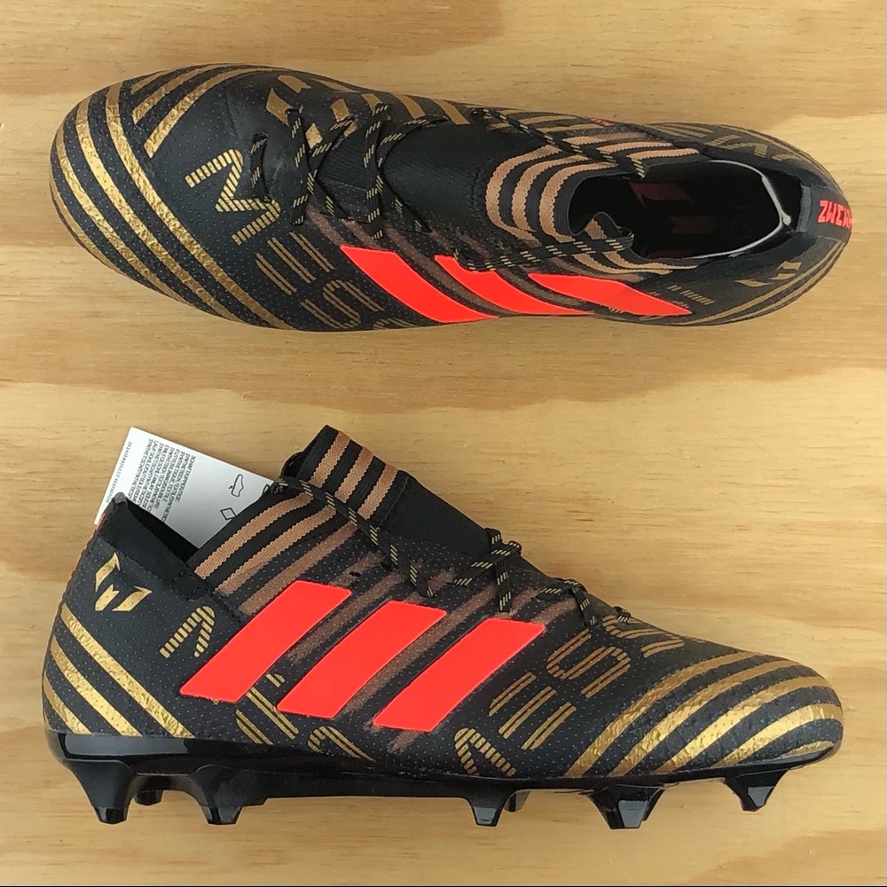 Adidas Nemeziz 17.1 FG Black Gold Solar Red Soccer Futbol Mens Cleats